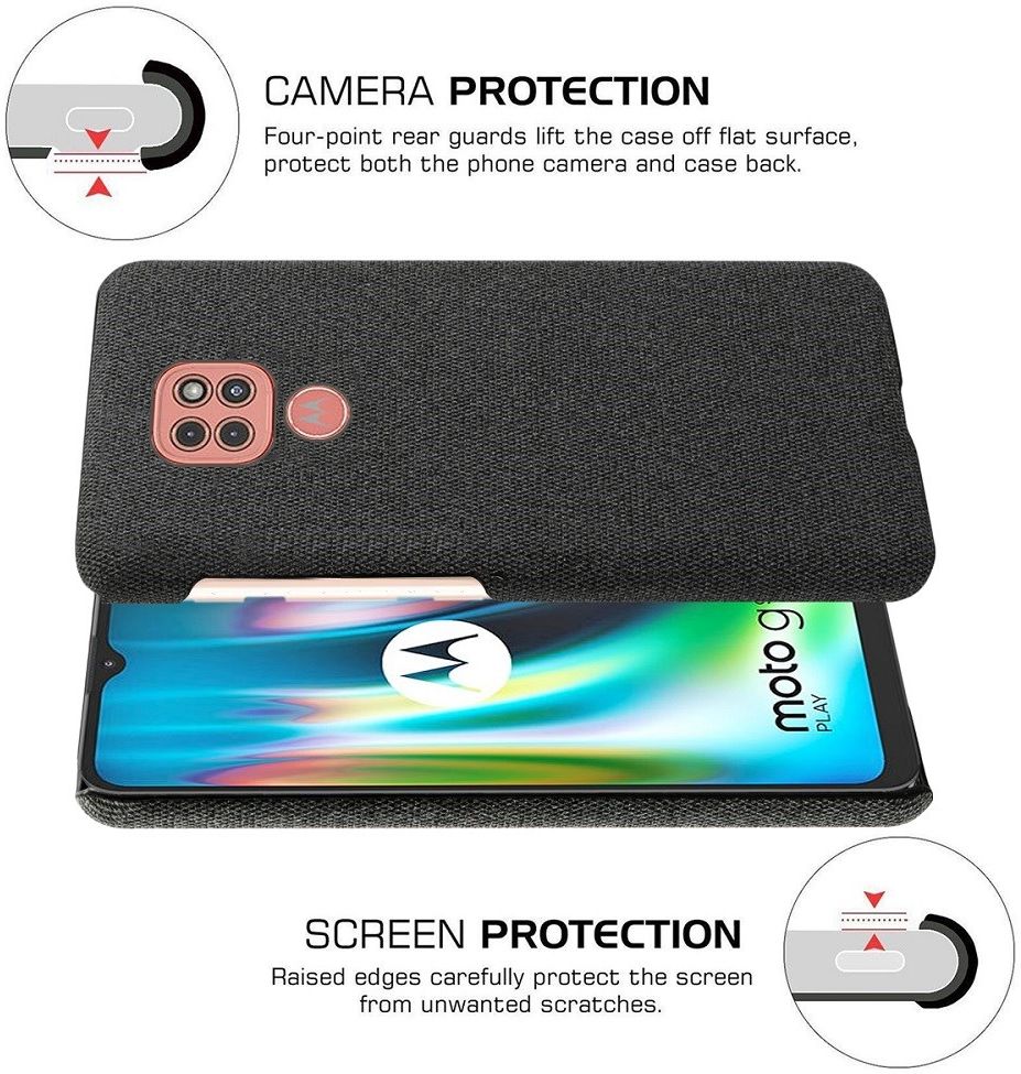 Motorola Moto G9 Play Stof Hard Back Cover Zwart afbeelding 5