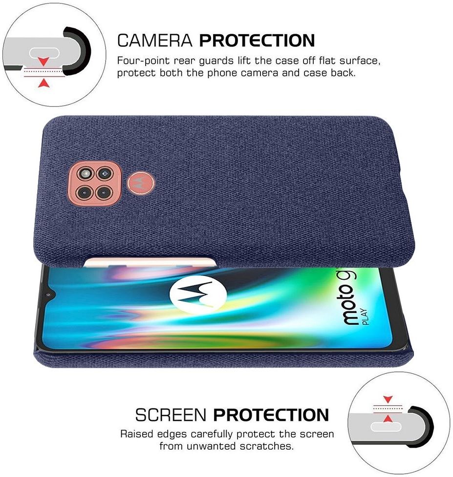 Motorola Moto G9 Play Stof Hard Back Cover Blauw afbeelding 5