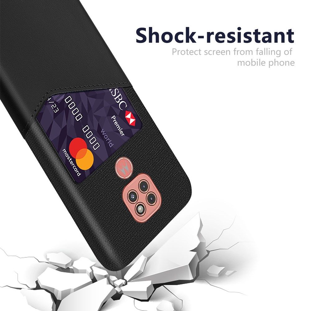 Motorola Moto G9 Play Kunstleer en Stof Hoesje met Kaarthouder Zwart afbeelding 3