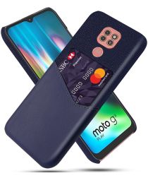Motorola Moto G9 Play Kunstleer en Stof Hoesje met Kaarthouder Blauw