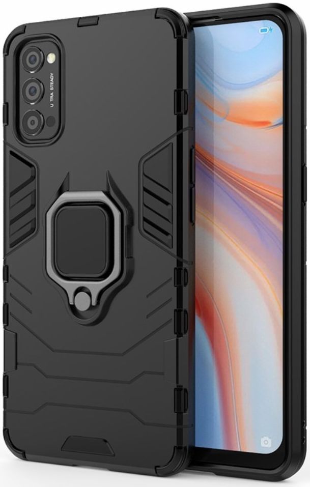 Oppo Reno 4 5G Hoesje Shock Proof Back Cover Met Kickstand Ring Zwart afbeelding 1