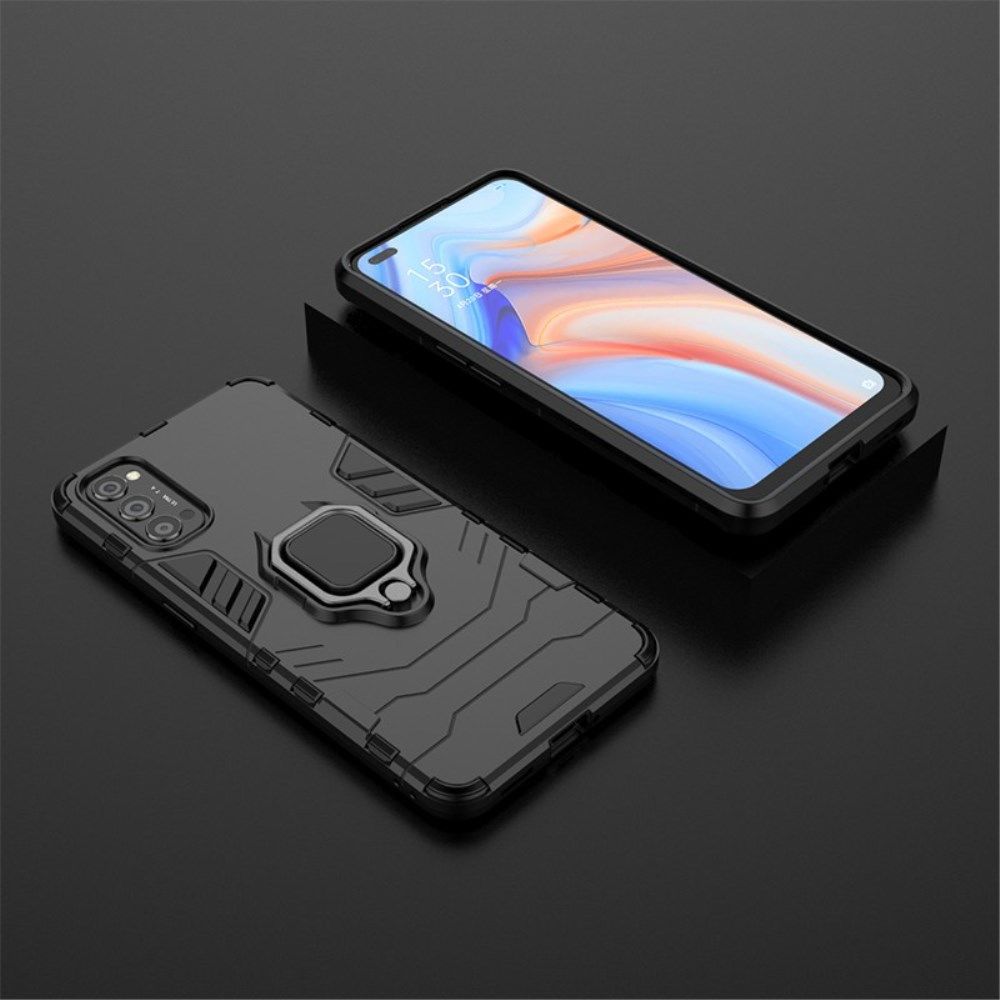 Oppo Reno 4 5G Hoesje Shock Proof Back Cover Met Kickstand Ring Zwart afbeelding 10