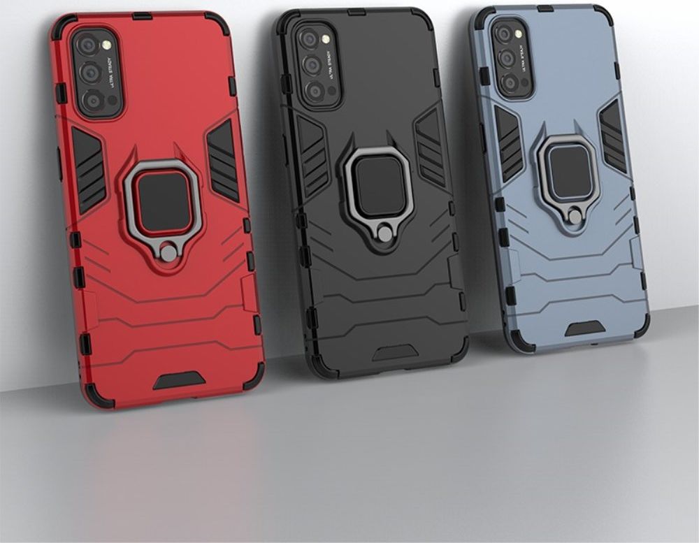 Oppo Reno 4 5G Hoesje Shock Proof Back Cover Met Kickstand Ring Zwart afbeelding 2