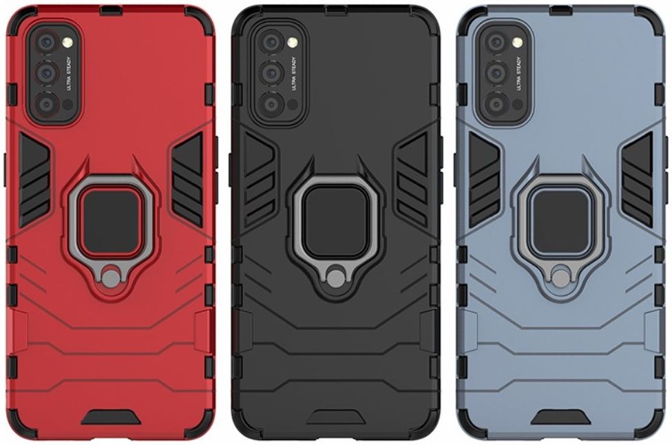 Oppo Reno 4 5G Hoesje Shock Proof Back Cover Met Kickstand Ring Zwart afbeelding 3