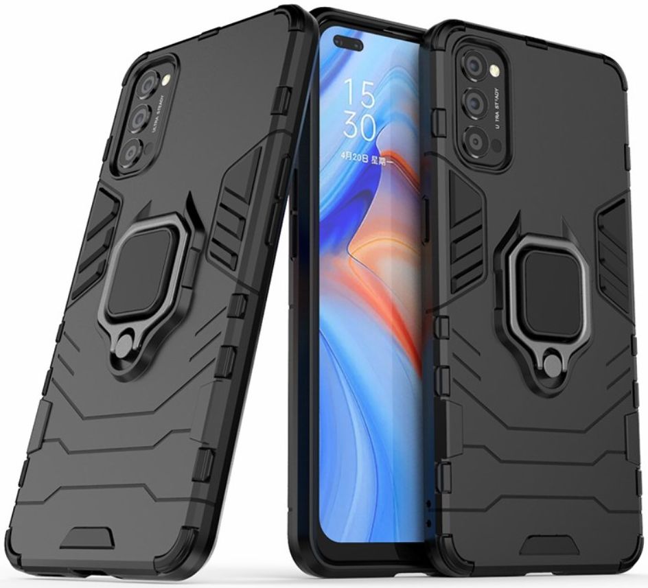 Oppo Reno 4 5G Hoesje Shock Proof Back Cover Met Kickstand Ring Zwart afbeelding 4