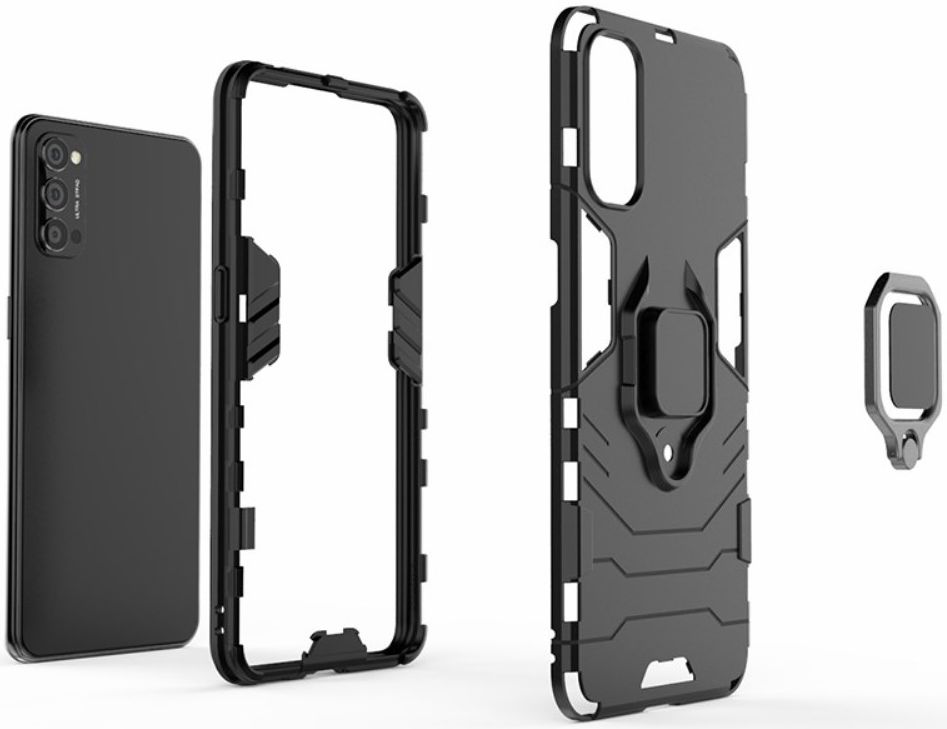 Oppo Reno 4 5G Hoesje Shock Proof Back Cover Met Kickstand Ring Zwart afbeelding 5