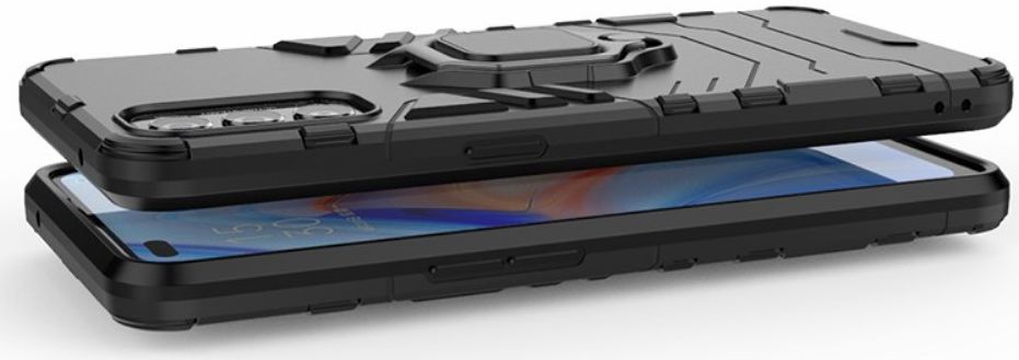 Oppo Reno 4 5G Hoesje Shock Proof Back Cover Met Kickstand Ring Zwart afbeelding 6