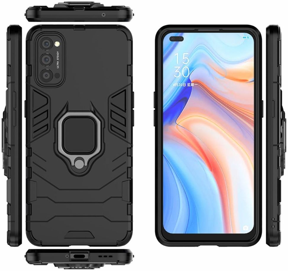 Oppo Reno 4 5G Hoesje Shock Proof Back Cover Met Kickstand Ring Zwart afbeelding 8