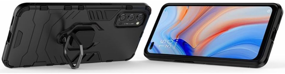 Oppo Reno 4 5G Hoesje Shock Proof Back Cover Met Kickstand Ring Zwart afbeelding 9