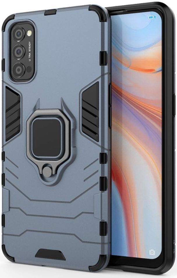 Oppo Reno 4 5G Hoesje Shock Proof Back Cover Met Kickstand Ring Blauw afbeelding 1