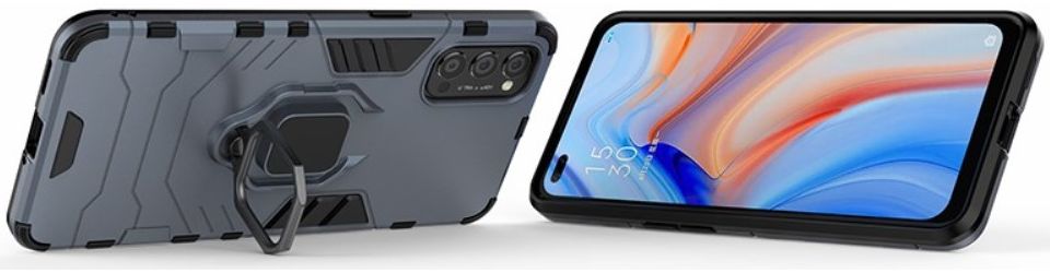 Oppo Reno 4 5G Hoesje Shock Proof Back Cover Met Kickstand Ring Blauw afbeelding 4
