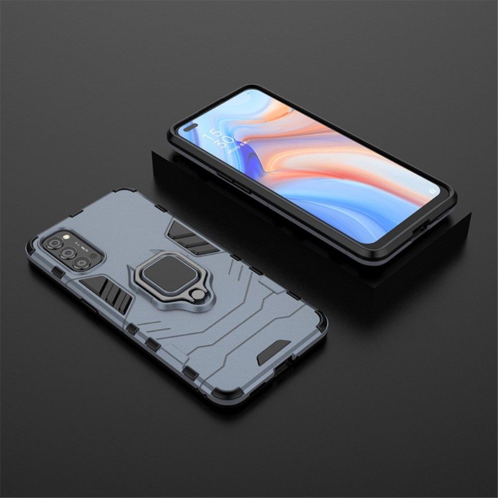 Oppo Reno 4 5G Hoesje Shock Proof Back Cover Met Kickstand Ring Blauw afbeelding 5