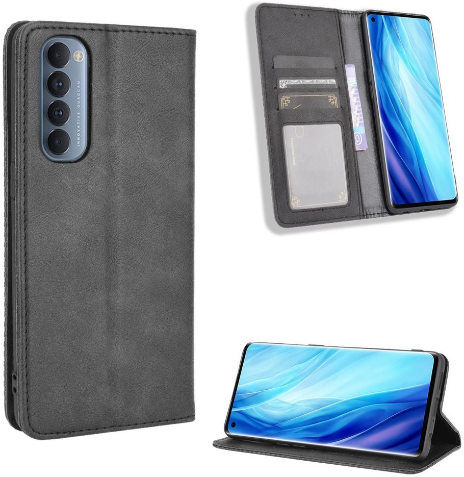 Oppo Reno 4 Pro 4G Hoesje Retro Portemonnee Book Case Zwart afbeelding 3