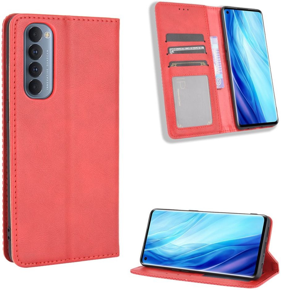 Oppo Reno 4 Pro 4G Hoesje Retro Portemonnee Book Case Rood afbeelding 3