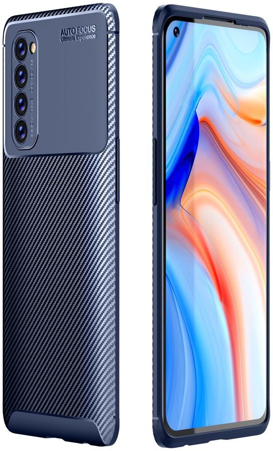 Oppo Reno 4 Pro 4G Hoesje TPU Carbon Fiber Blauw afbeelding 1