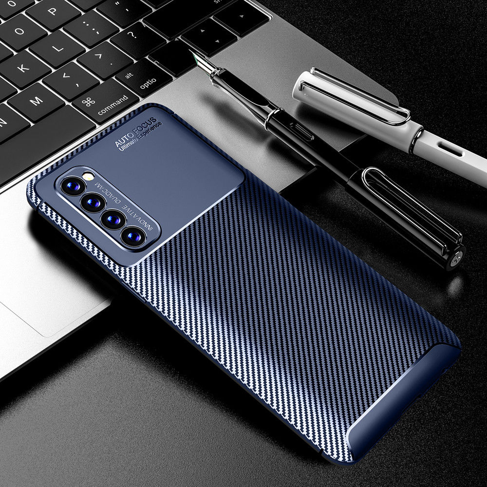 Oppo Reno 4 Pro 4G Hoesje TPU Carbon Fiber Blauw afbeelding 3