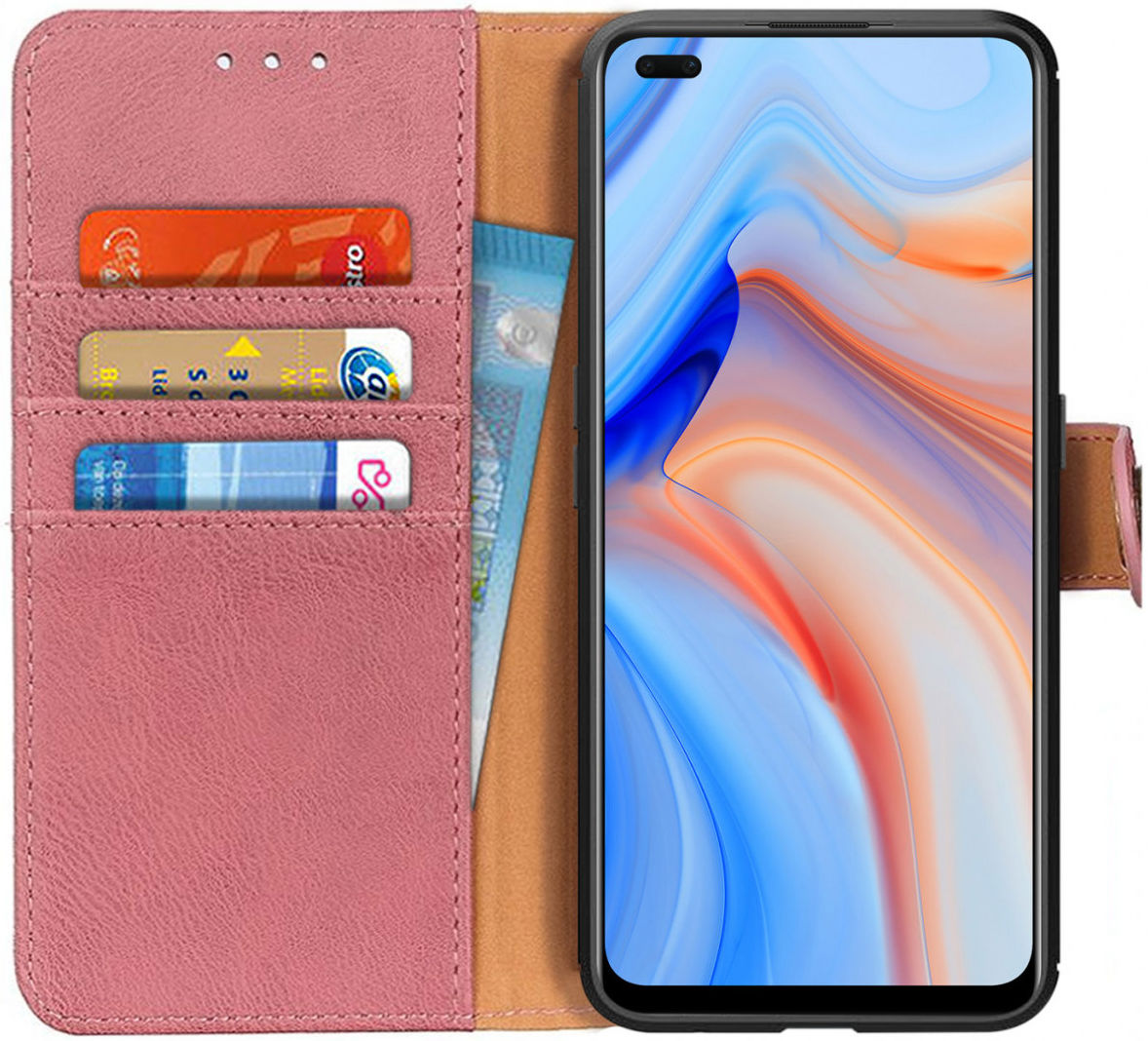 Oppo Reno4 5G Hoesje Retro Wallet Book Case Roze afbeelding 1
