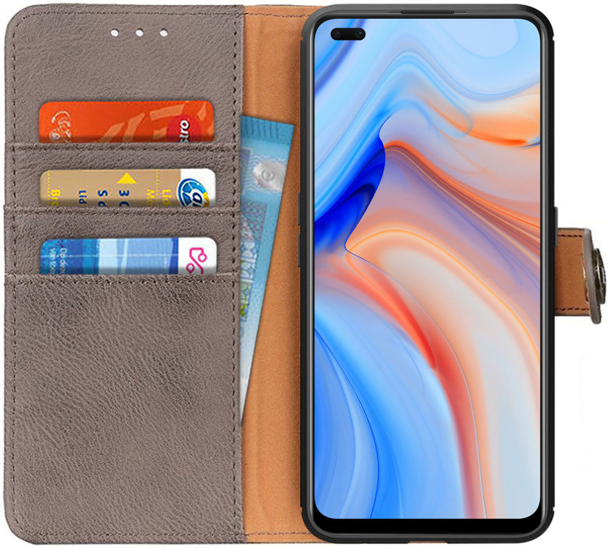 Oppo Reno4 5G Hoesje Retro Wallet Book Case Grijs afbeelding 1