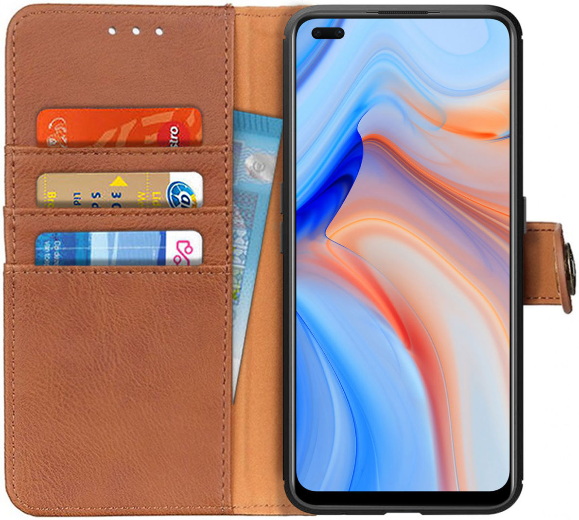 Oppo Reno4 5G Hoesje Retro Wallet Book Case Bruin afbeelding 1