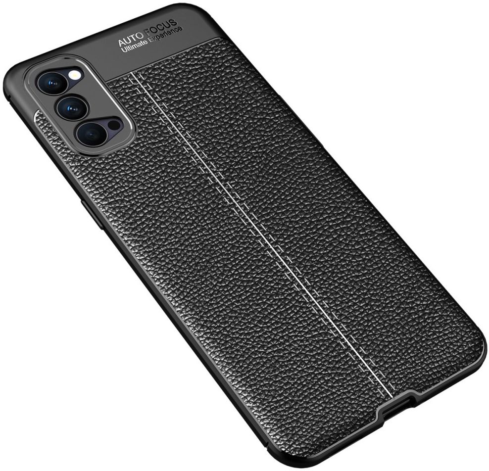 Oppo Reno 4 5G Hoesje Litchi Skin Back Cover Zwart afbeelding 2