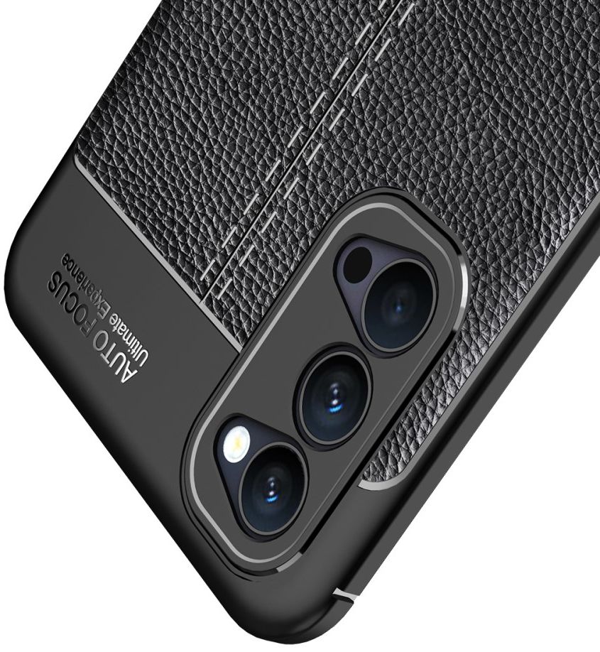 Oppo Reno 4 5G Hoesje Litchi Skin Back Cover Zwart afbeelding 3