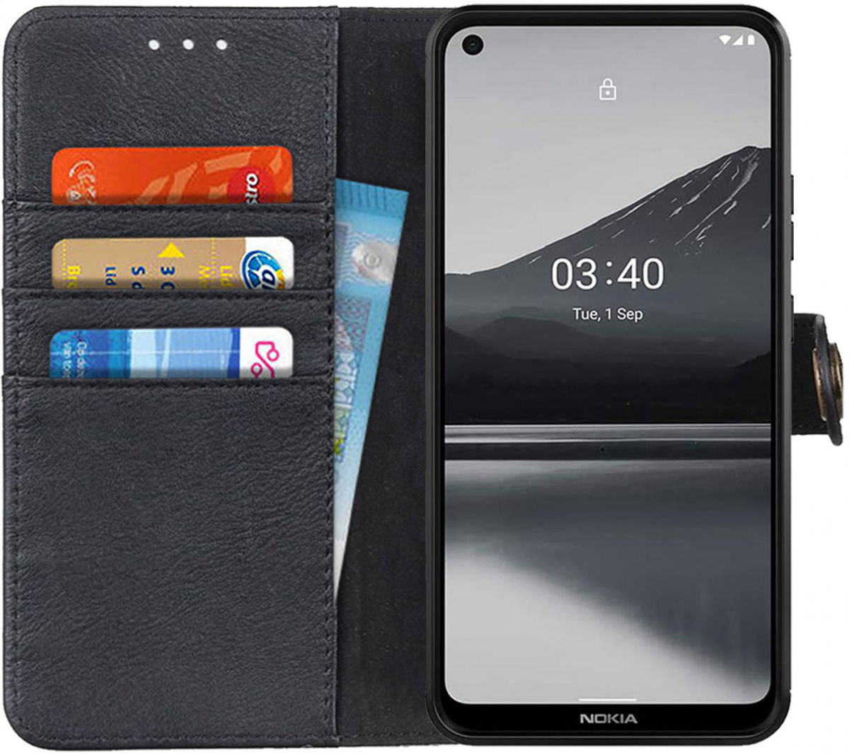 Nokia 3.4 Hoesje Retro Wallet Book Case Zwart afbeelding 1