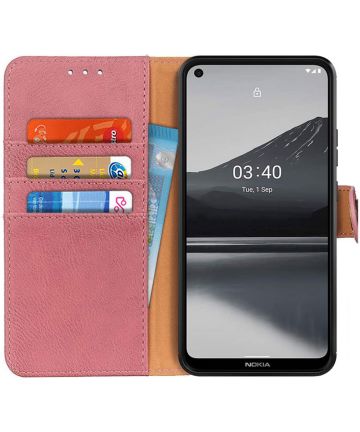 Nokia 3.4 Hoesje Retro Wallet Book Case Roze Hoesjes