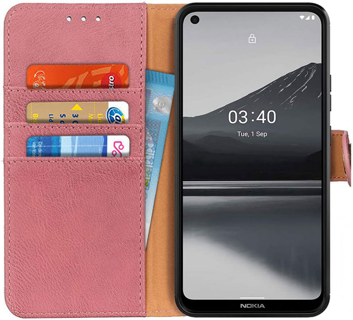 Nokia 3.4 Hoesje Retro Wallet Book Case Roze afbeelding 1