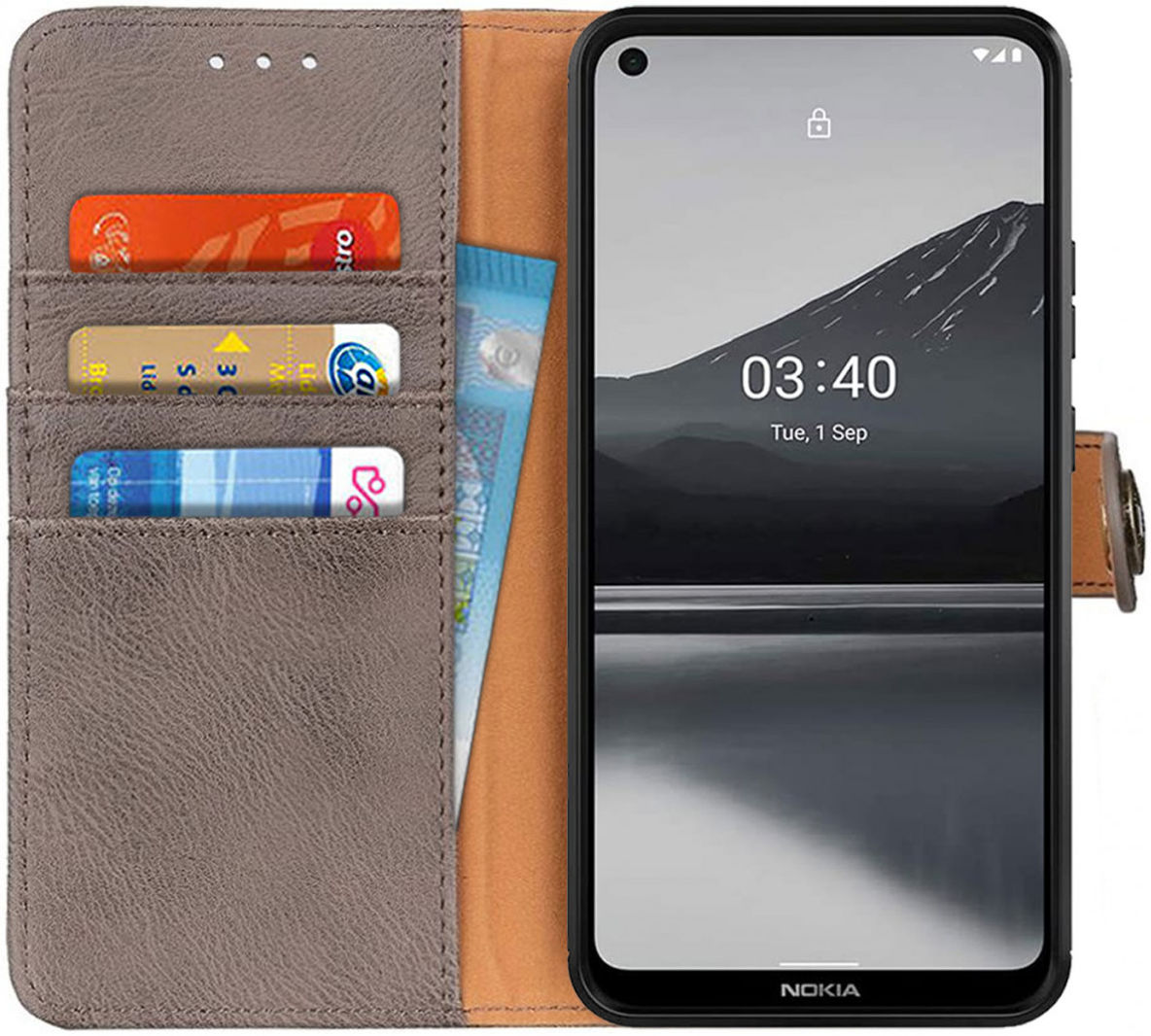 Nokia 3.4 Hoesje Retro Wallet Book Case Grijs afbeelding 1