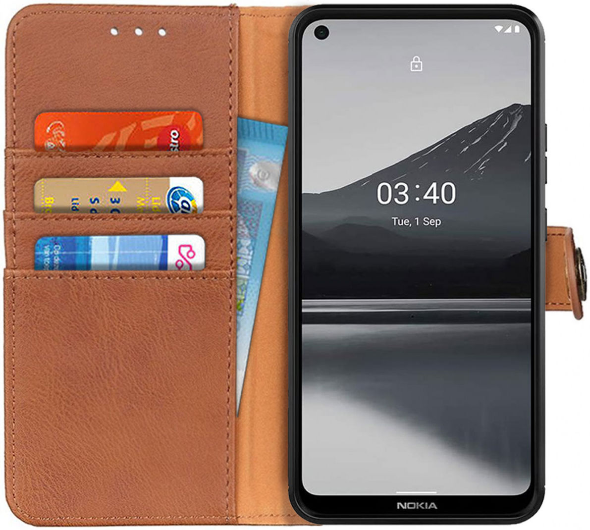 Nokia 3.4 Hoesje Retro Wallet Book Case Bruin afbeelding 1