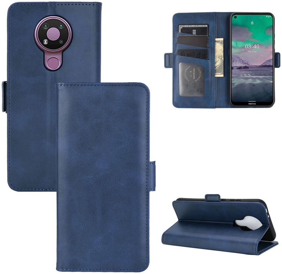Nokia 3.4 Hoesje Portemonnee met Dubbele Magneet Sluiting Blauw afbeelding 4