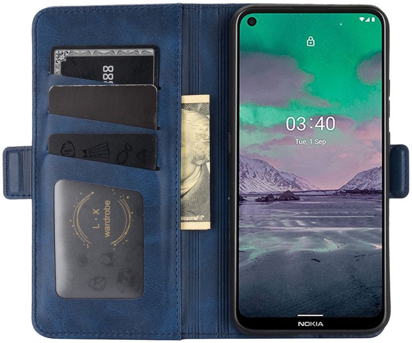 Nokia 3.4 Hoesje Portemonnee met Dubbele Magneet Sluiting Blauw afbeelding 1