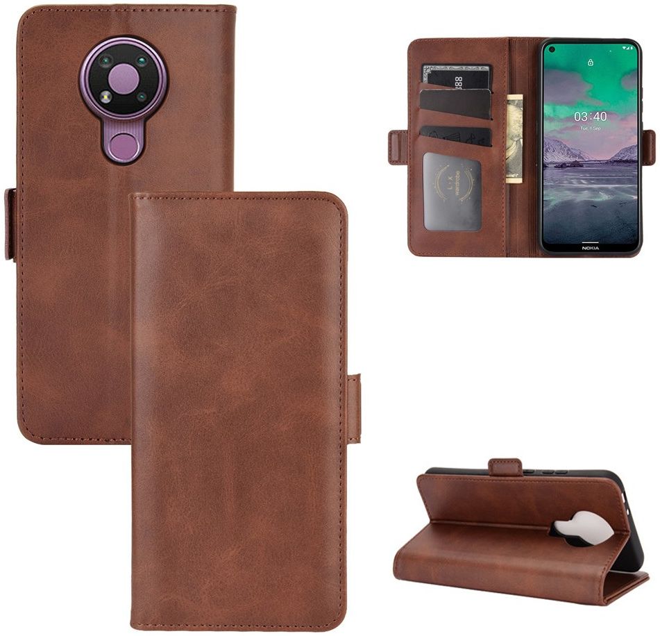 Nokia 3.4 Hoesje Portemonnee met Dubbele Magneet Sluiting Bruin afbeelding 3