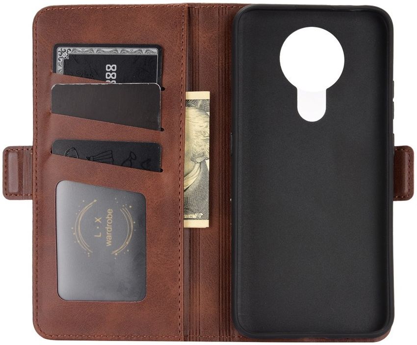 Nokia 3.4 Hoesje Portemonnee met Dubbele Magneet Sluiting Bruin afbeelding 5