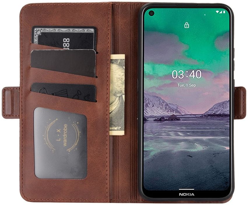 Nokia 3.4 Hoesje Portemonnee met Dubbele Magneet Sluiting Bruin afbeelding 1