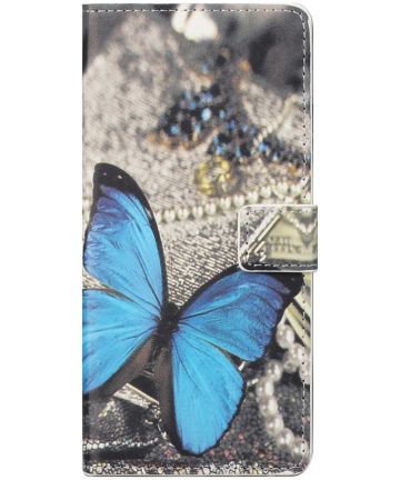 Nokia 3.4 Hoesje Portemonnee Book Case met Blauwe Vlinder Print Hoesjes