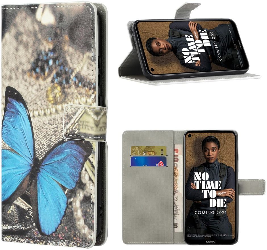 Nokia 3.4 Hoesje Portemonnee Book Case met Blauwe Vlinder Print afbeelding 3