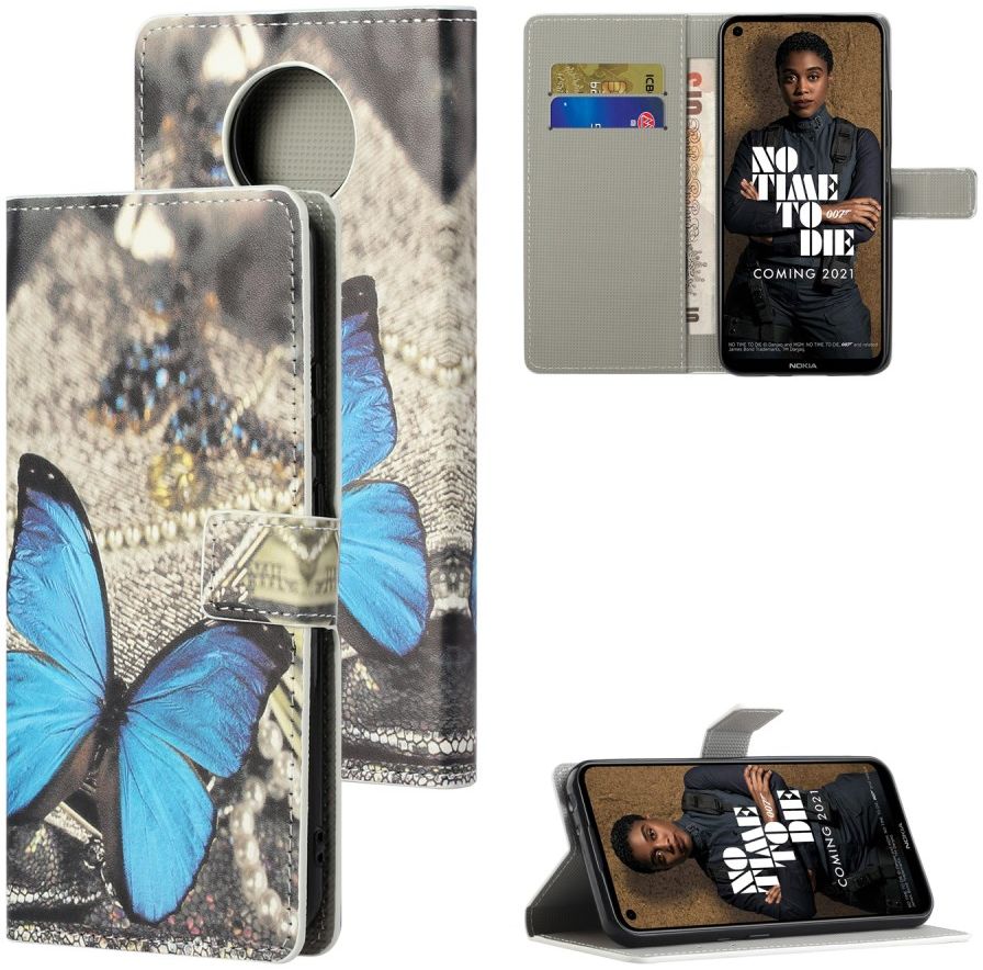 Nokia 3.4 Hoesje Portemonnee Book Case met Blauwe Vlinder Print afbeelding 6
