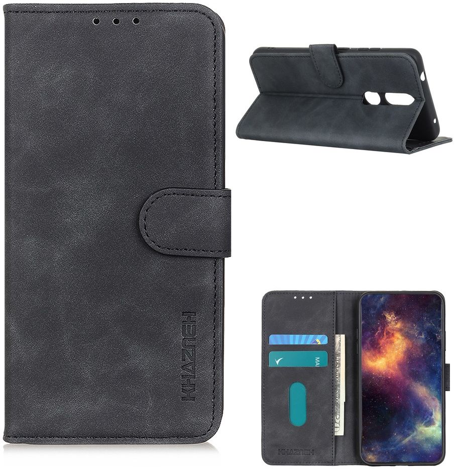 KHAZNEH Nokia 2.4 Hoesje Retro Wallet Book Case Zwart afbeelding 4
