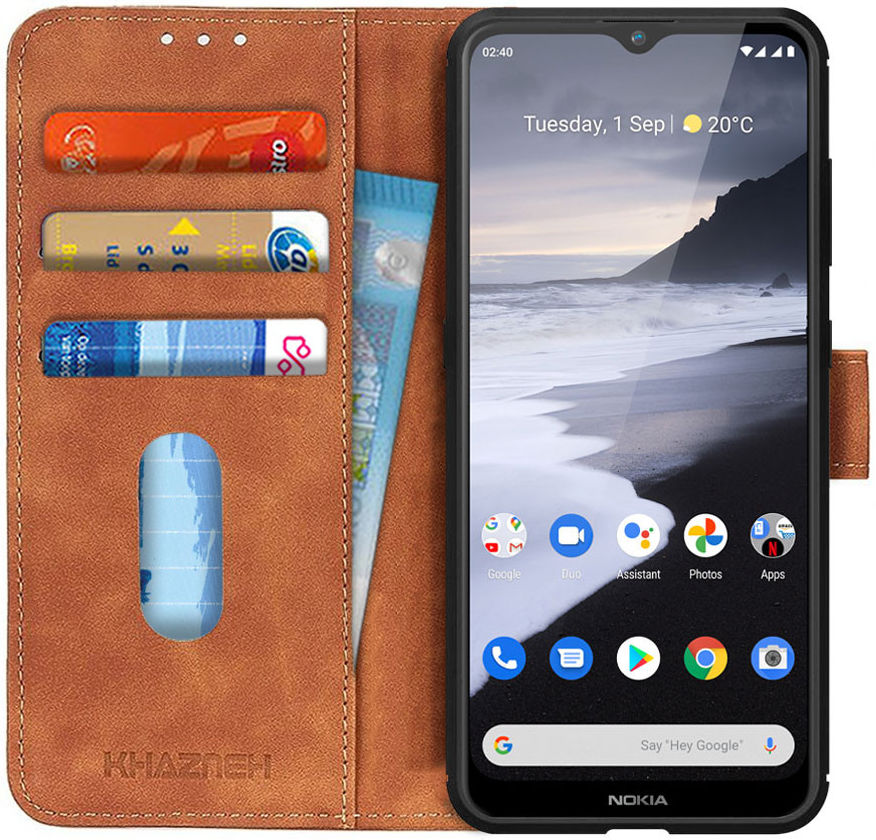 Nokia 2.4 Hoesje Retro Wallet Book Case Bruin afbeelding 1