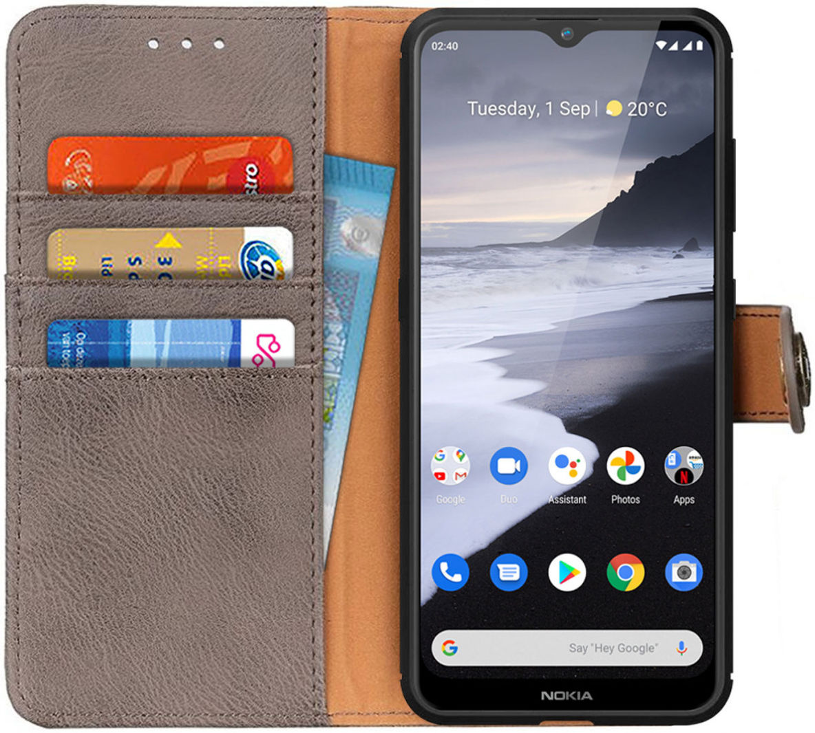 Nokia 2.4 Hoesje Portemonnee met Drukknoop Sluiting Grijs afbeelding 1