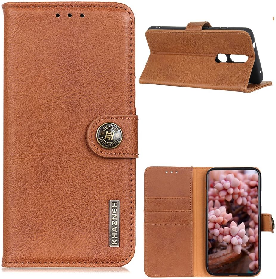 Nokia 2.4 Hoesje Portemonnee met Drukknoop Sluiting Bruin afbeelding 6