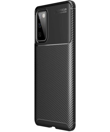 Samsung Galaxy A02s Hoesje Siliconen Carbon TPU Back Cover Zwart Hoesjes