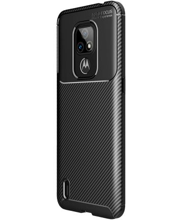 Motorola Moto E7 Siliconen Carbon Hoesje Zwart Hoesjes