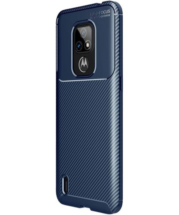 Motorola Moto E7 Siliconen Carbon Hoesje Blauw Hoesjes
