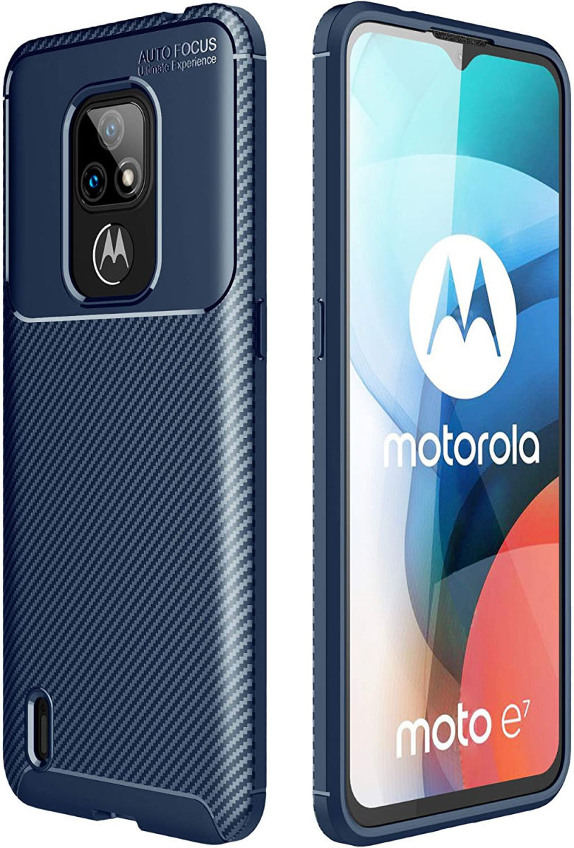 Motorola Moto E7 Siliconen Carbon Hoesje Blauw afbeelding 5