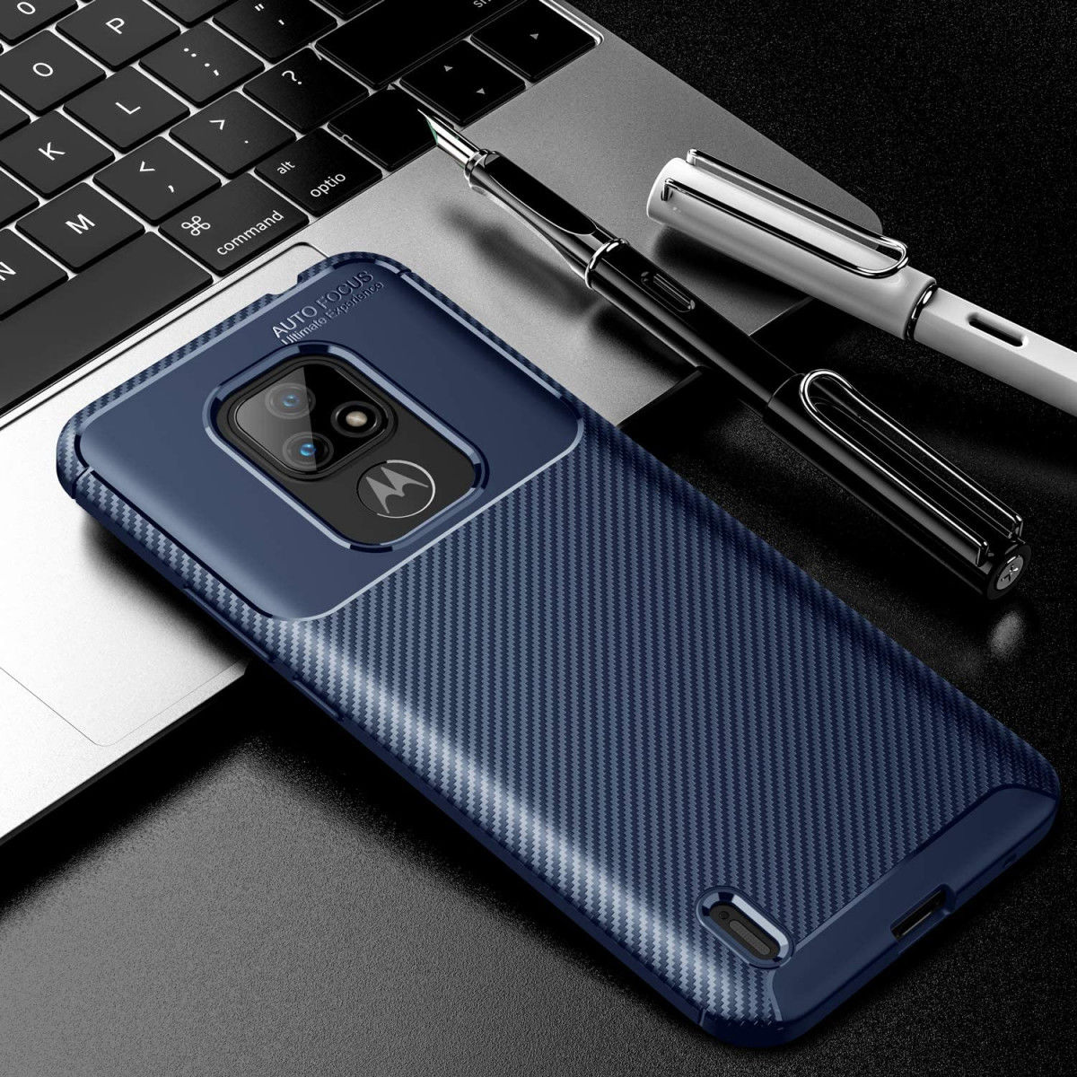 Motorola Moto E7 Siliconen Carbon Hoesje Blauw afbeelding 6
