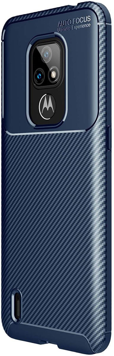 Motorola Moto E7 Siliconen Carbon Hoesje Blauw afbeelding 1