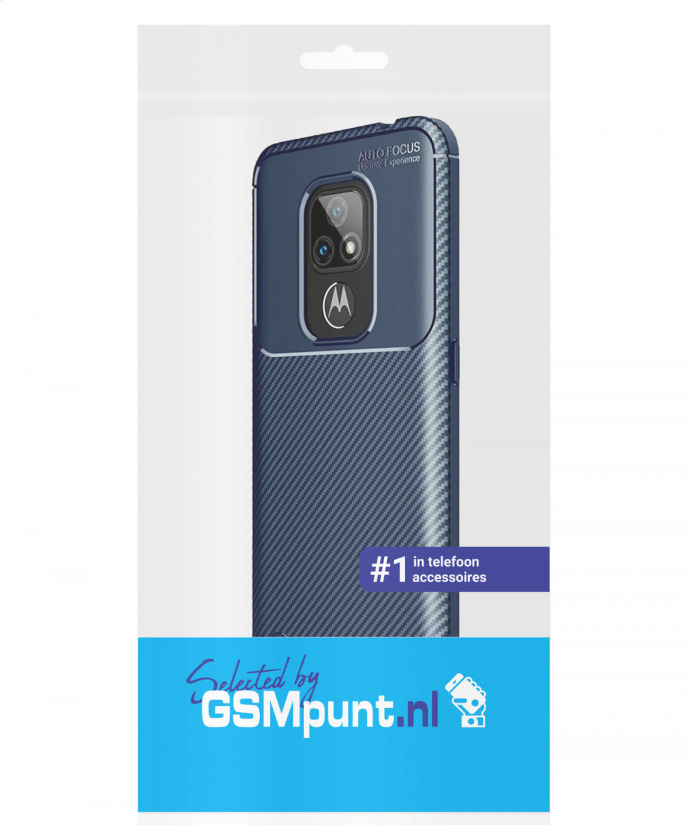 Motorola Moto E7 Siliconen Carbon Hoesje Blauw afbeelding 2