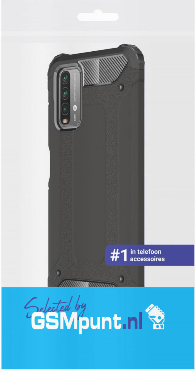 Xiaomi Poco M3/Redmi 9T Hoesje Shock Proof Hybride Back Cover Zwart afbeelding 2